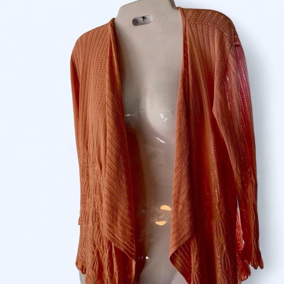 Women's Open-Front Orange Crochet Petite Cardigan PS - Picture 1 of 3